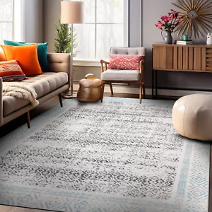 Area Rugs Distressed Bohemian Border Stain Resistant Soft Rugs for Sale 8x10 Rug - Picture 1 of 11
