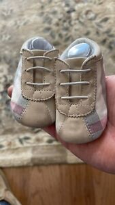 Baby’s  Burberry Hard Bottom Lace Up Sneaker PU Leather Moccasin Crib Shoes