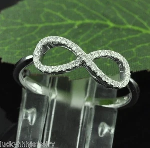 14k Solid White Gold Ladies infinity Natural Diamond Ring 0.26 ct  Figure 8 - Picture 1 of 6