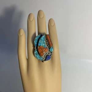 Vintage Tibetischer Multi Ring Handarbeit in Silberfassung groß - Bild 1 von 8