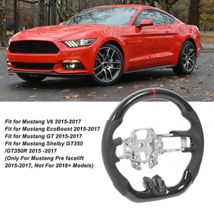 Hydro Dip Carbon Fiber Steering Wheel Perforated For 2015-2017 Ford Mustang - Picture 1 of 12