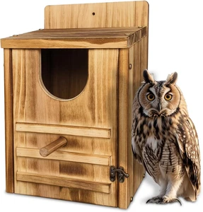 Screech Owl House, Owl Bird Box Large Handmade Wooden Circular Opening Screech B - Picture 1 of 12