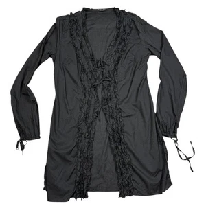 Sisley Womens Size L Black Long Sleeve Open Tie Front Top Ruffle - Picture 1 of 8