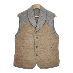 Vlas Blomme Shawl collar Quilted Padded Reversible vest Beige gray 4-1105T♪ - Picture 1 of 6