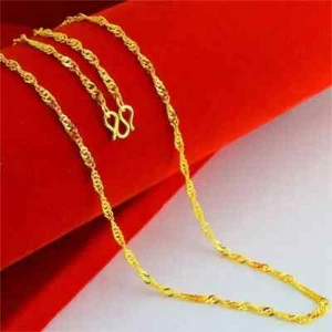 Solid Pure 999 24K Yellow Gold Lucky 1mm Singapore Chain Link Women Necklace - Picture 1 of 6