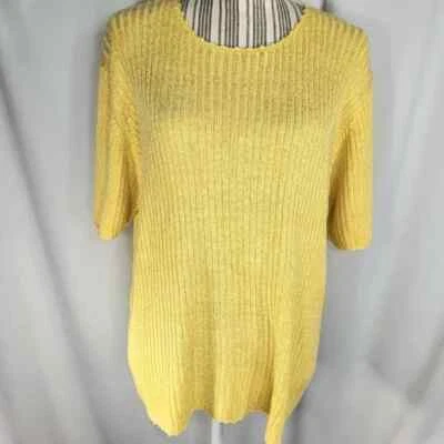 Sag Harbor Woman Yellow Silk Blend Ribbed Short Sleeve Sweater Size 2X - Image 1 of 4