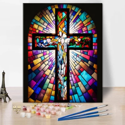 TUMOVO Jesus Cross Paint by Numbers Kit for Adults Paint by Number Kits for Kid Canvas