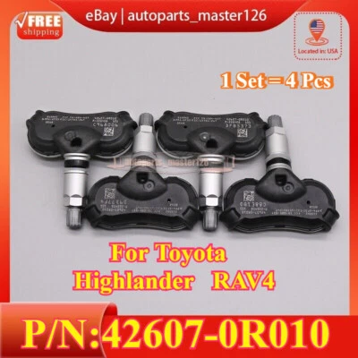 4x Sensor de presión de neumáticos TPMS para Toyota Highlander RAV4 13-20 315Mhz 42607-0R010 Foto 1 de 4