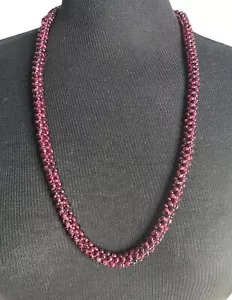 Vintage Rhodolite Garnet Woven 27" Necklace Approximately 1504 4mm Garnets c20's - Picture 1 of 7