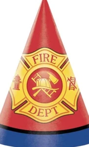 Flaming Fire Truck Party Hats (8) - Birthday Party Supplies - Picture 1 of 1