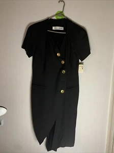 Tahari Vintage Negro Talla Vestido Abrigo 12 Rayón/Seda Botón Dorado Sak 5th Ave. - Imagen 1 de 11