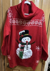 Hässlicher süßer Schneemann Wasserfallausschnitt Weihnachten Winter Pullover XL - Bild 1 von 5