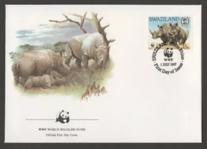 SWAZILAND 1987 4 FIRST DAY COVER'S WHITE RHINOCEROS WWF   - Picture 1 of 4