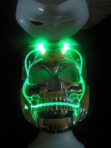 LED LIGHT UP SKULL MASK 6 DIFFERENT MODES TWO FACES WHITE OUT OR SKULL El Wire - Picture 1 of 7