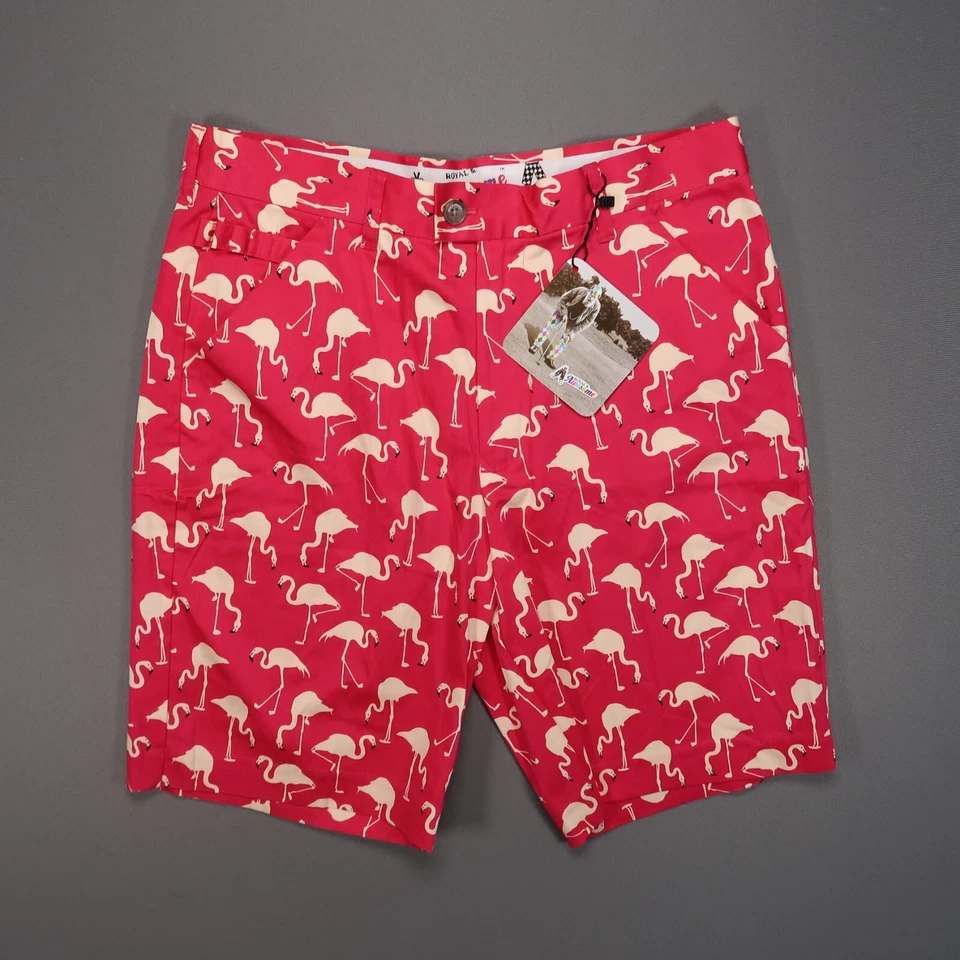 Royal & Awesome 短裤男式 32 粉色高尔夫 Chino Birdie Breeks Flamingos 全新带标签 — 第 1/4 张图片