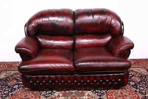 DIvano 2 posti originale inglese in pelle bordeaux fine '900 - Imagen 1 de 1