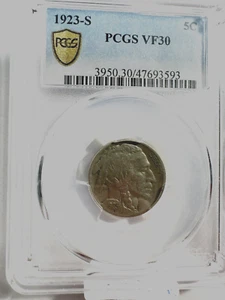 1923-S Buffalo Nickel PCGS Gold Shield VF-30 0212 - Picture 1 of 4