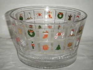 RARE CULVER GLASS CHRISTMAS PARTY BOWL, 22 K GOLD SANTA ANGEL GIFT DRUM SNOW JOY - Picture 1 of 12
