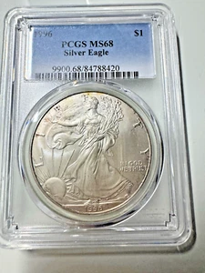 1996 $1 AMERICAN SILVER EAGLE PCGS MS68 CLASSIC BLUE LABEL - Picture 1 of 3