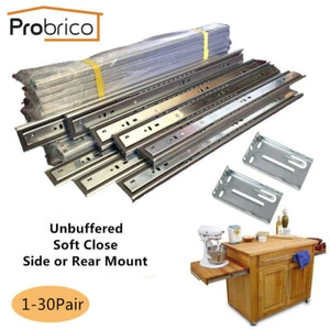 Probrico Full Extension Cabinet Drawer Slides Ball Bearing Soft Close 55lb - Picture 1 of 12