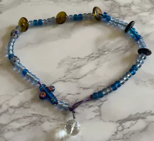 Collana Vintage Artigianale Perline Vetro Blu Ricambi Riparazione Usura XW-72 - Foto 1 di 6