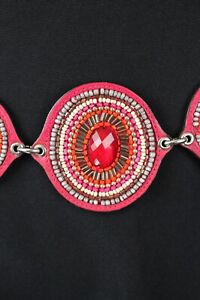 Chicos Chain Belt 17-43" Hot Pink Faux Leather White Gray Silver Orange Beaded