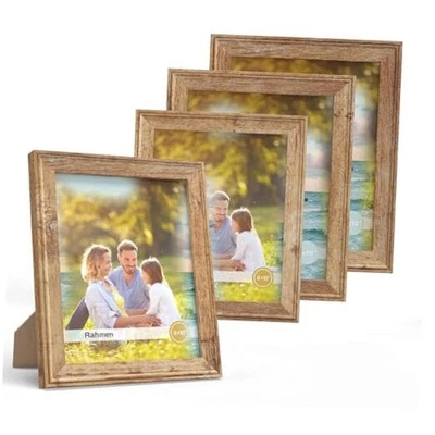 8x10 Picture Frame Set of 4 Vintage Photo Frame with Real 8x10 in Rustic Brown - Image 1 of 4