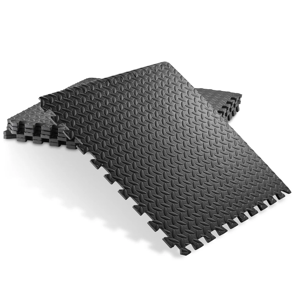 6 Gym Flooring Mats - 24" Foam Interlocking Floor Tiles - Black - Image 1 of 1