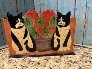 Arte popular primitivo de colección gato atigrado decoración de bolsillo de pared pintado a mano lacado - Imagen 1 de 5