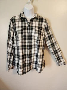 Old Navy Black White Plaid Button Up Flannel Shirt Top Womens Medium - Picture 1 of 7