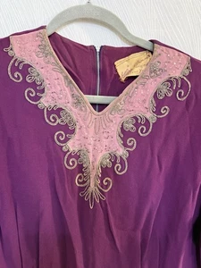 VTG 1960s Gloria Swanson Forever Young Beaded Purple Dress Hollywood Glam - Picture 1 of 12