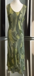 VTG Simply Silk Maxi Dress Green Floral Ruffle Fairy Whimsy Artsy Boho Party M/L - Picture 1 of 16