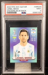 Pegatinas LIONEL MESSI 2022 Panini Copa Mundial de la FIFA ARG20 espalda azul PSA 9 - Imagen 1 de 2