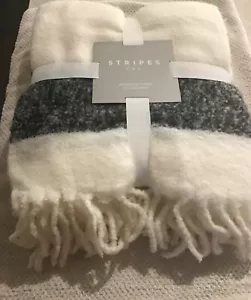 Hudsons Bay/ HB Stripes Grey Stripe Fuzzy All-Season Wool Blend Throw/Blanket - Picture 1 of 3