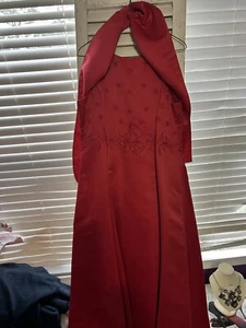 Strapless Gown Prom Formal pageant Red W Flowers W Scarf Wrap Size 16 Girls - Picture 1 of 6