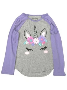 Jumping Beans Girls Long Gray & Purple Sparkle Unicorn T-Shirt Tee Shirt 7 - Picture 1 of 1