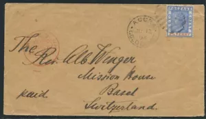 GOLD COAST VICTORIA DUPLEX LIVERPOOL BRITISH PACKET BASEL SWITZERLAND 1896 - Picture 1 of 2