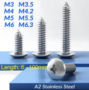 M3-M6 A2 Stainless Steel Phillips Pan Head Self Tapping Screws Tappers Pozi-Pili - Picture 1 of 133