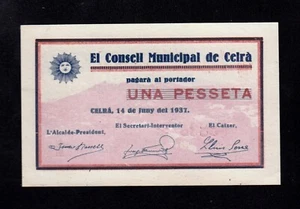 F.C. CELRÀ (GERONA) , 1 PESSETA 1937 , S/C . - Bild 1 von 2
