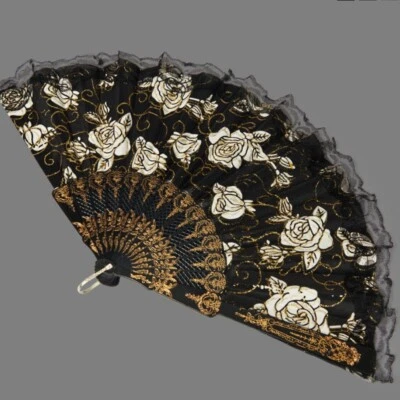 1X Abanico de Mano Plegable Estampado Flor de Encaje Accesorio Retro Punk Accesorios Decoraciones Góticas Foto 1 de 4