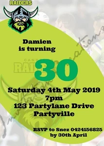 DIY Print Custom NRL CANBERRA RAIDERS FOOTBALL TEAM Birthday Party Invitations - Picture 1 of 1