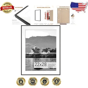 Versatile 22x28 Black Poster Frame with Removable 18x24 Mat for Stylish Display - Picture 1 of 10