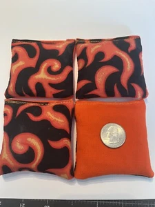 4 Flame (Orange Back) mini cornhole bean bags, 3" X 3" made with duck canvas - Picture 1 of 1