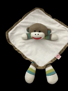 Sock Monkey Baby Starters Lovey Security Blanket Rattle Stripes 11" Plush - Picture 1 of 4