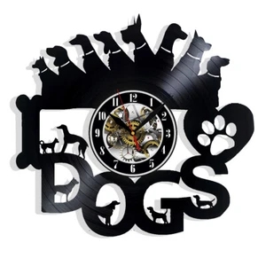 Dogs Vinyl Wall Clock Gift Birthday Holiday Art Home Room Decor Design - Picture 1 of 4