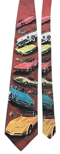 Ralph Marlin Neck Tie Dennis Simon Art Chevy Corvettes Chevrolet Maroon New NOS - Bild 1 von 4