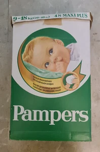 Caja vacía PAMPERS vintage años 80 para 48 pañales 9-18kgs para coleccionistas versión VERDE - Imagen 1 de 7