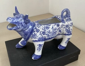 Large Blue & white Portuguese novelty cow - handpainted cow creamer/milk jug A/F - Picture 1 of 9