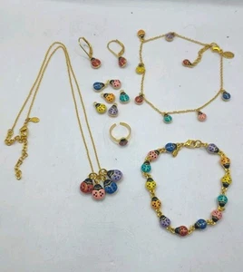 Vintage Gold Joan Rivers Marienkäfer Schmuck Set Halskette Ohrringe Ring Armbänder - Bild 1 von 18