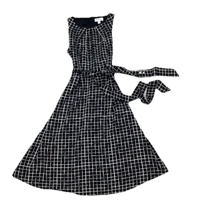 Elle Women’s Dress Black And White Squares Tank Top Pencil Dress W Tie Size 2 - Picture 1 of 7